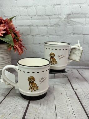 NWT dwell Ceramic Mug 2pc Golden Doodle classic cream chocolate dog mom gifting